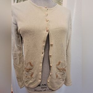 $400 OSCAR DE LA RENTA SILK WOOL BLEND BEADED EMBROID  CARDIGAN SWEATER US M